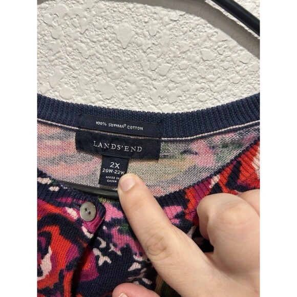 Lands End Women’s 2X 20W-22W Supima Cotton Button Up Cardigan Floral Multicolor - Picture 6 of 7